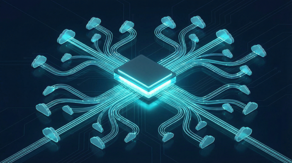 Clean, organized glowing digital data blocks symbolizing a modern, scalable Clean Core architecture built on SAP Integration Suite.