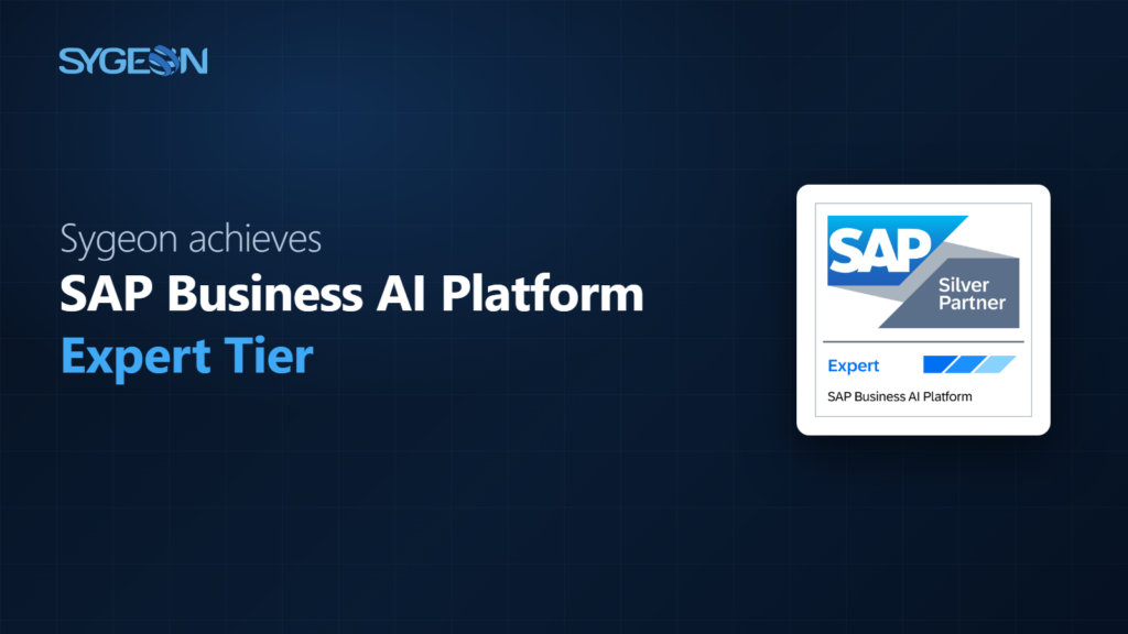SAP Silver Partner badge for the SAP Business AI Platform competency at Expert tier, awarded to Sygeon