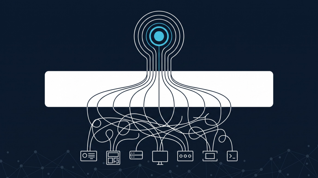 Illustration of data flows passing through an integration layer that feeds an AI node